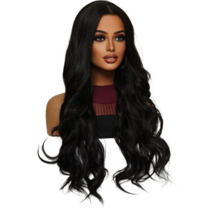 Peruca Bio Orgânica Pode Pranchar Ondulada Sem Franja Preta