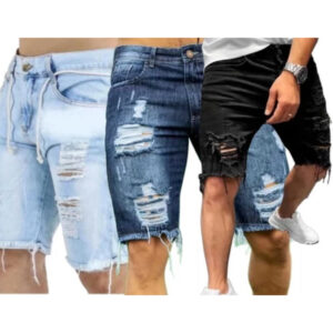 Kit Masculino Fim de Ano 4 Shorts Jeans Rasgado Várias Cores Bermuda Nova Preta Branca Clara Escura