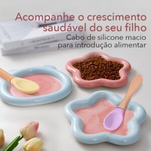 [Dia Das Crianças] Kit De Colher e Garfo de Silicone com Cabo de Madeira Bebe e Mãe