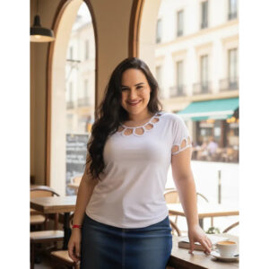 Blusa Plus Size Feminina Com Detalhe Fresquinha, Bata Lisa Gola Redonda, Camiseta Básica Verão 2026
