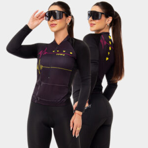 Conjunto de Ciclismo Inverno Gel Feminino Camisa Blusa Manga Longa e Calça com Bolsos Forro em Gel