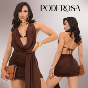 Vestido Feminino IPHANEMA Canelado Curto Tubinho/ Sutiã com Bojo e Amarração nas Costas Conjunto