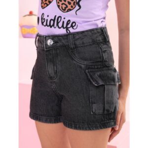 Short Cargo Jeans Juvenil Bermuda Menina Infantil Premium Bolso Laterais