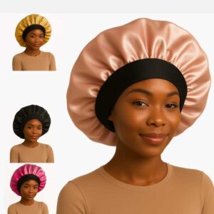 Kit 4 Touca de Cetim Com Faixa Larga Preta para Dormir Cuidados com o Cabelo Ação Anti frizz