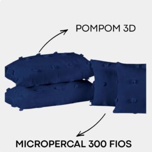 Kit 4 Capas Almofada Pompom 3D Poppy 300 fios 45cmx45cm / 60cmx30cm