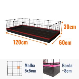 Porquinho da Índia Cercado Pet com Bandeja Higiênica Impermeável 60x120cm