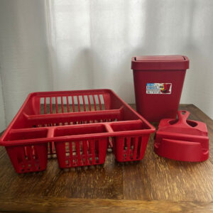 Escorredor de Louça + Kit Pia3 peças Vermelho – Organizador Completo para Cozinha
