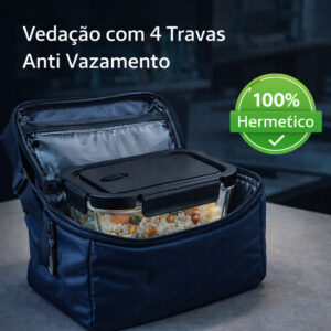 Pote Armazenagem  Hermético de Vidro Recipiente  640ml com 4 Travas Marmita para Armazenar Comida