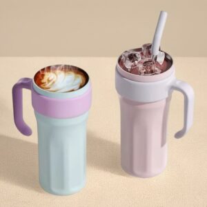 NOVO Copo Térmico com Alça Aberta com Canudo de Aço Inox 1200ml  Térmica Fitness com Tampa 2 Funções