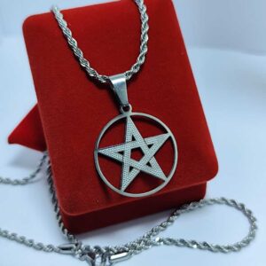 Pentagrama Estrela 5 Pontos + Cordão Baiano 60 cm Aço Inoxidavel