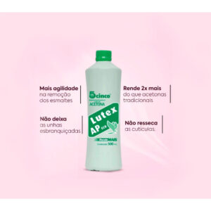 Kit c/ 2 Acetona Lutex ap cinco 500 ml removedor de esmalte