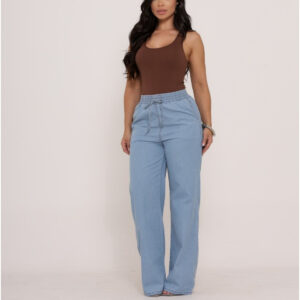 Calça Feminina Pantalona Jeans Azul Clara