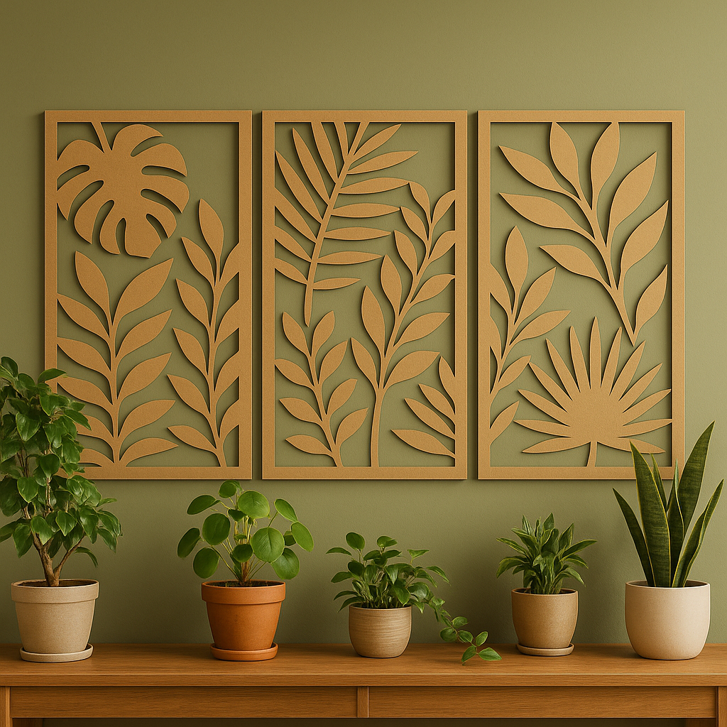 Quadros Decorativos de Folhas em MDF – Estilo Clean e Elegante Enfeite