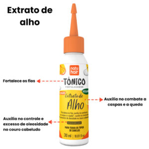 KIT tônico capilar NATUHAIR 30 ml – Alho + Alecrim + Rícino Super Crescimento Antiqueda Vegano