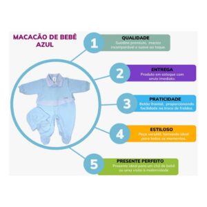 kit Macacão Bebê Menino com touca e luvas  Azul  Suedine Premium