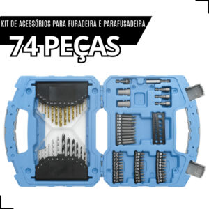 Kit de Acessórios para Furadeira e Parafusadeira com 74 Peças – Completo e Multifunção
