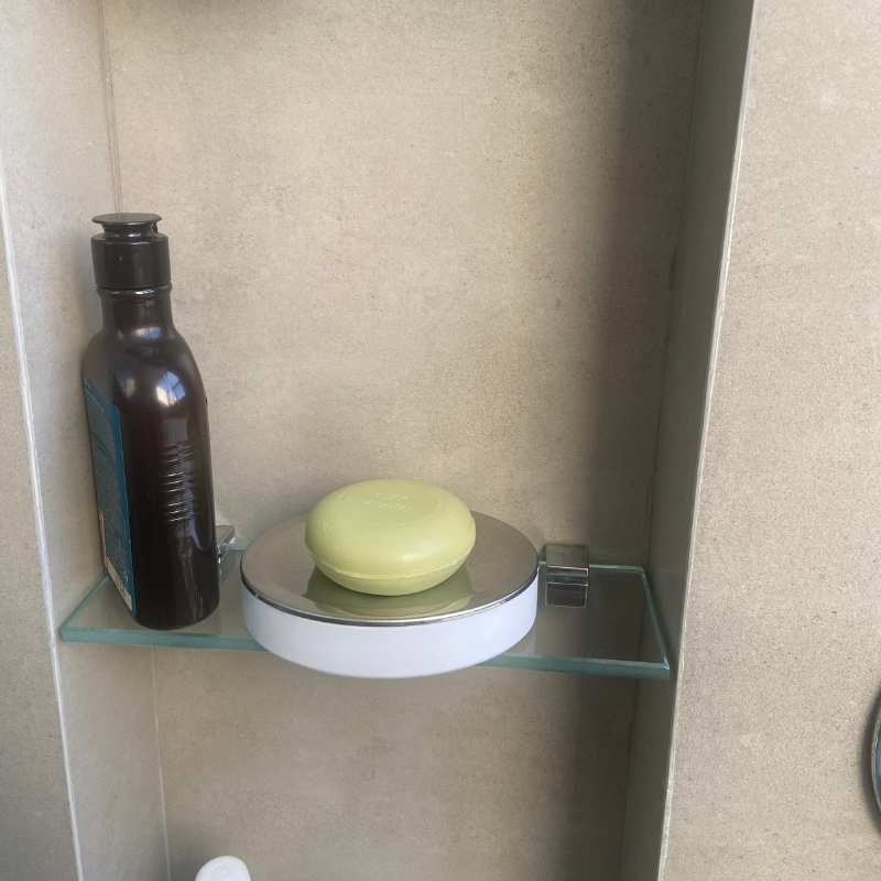 Saboneteira De Inox Para Nicho ou Bancada Lavabo Com Reservatório Branco