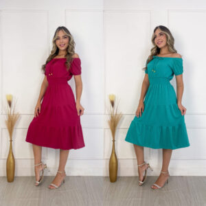 Vestido Feminino Mídi Festa Modelo Ciganinha na Malha Canelada