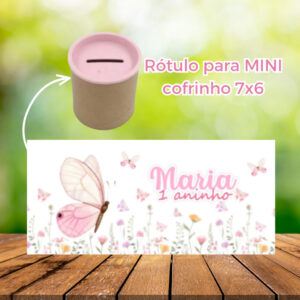 Rotulo para mini cofrinho 7×6 Jardim das borboletas – papelaria de festa (NÃO É ADESIVO)