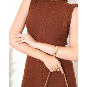 Vestido Feminino Midi Elegante Tricot Modal Texturizado Vestido de Tricô Versátil Vestido de Regata