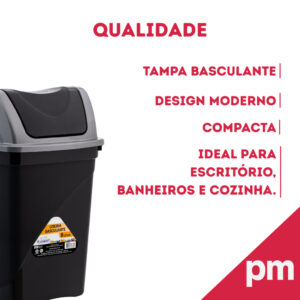Kit 2 Lixeiras com Tampa Basculante 9L Em Plástico Reforçado Para Banheiros e Cozinhas