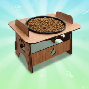 Comedouro Com Tigelas 400ml Bebedouro Elevado Em MDF Suspenso Para Pets Gato Cachorro Para Agua e Ração