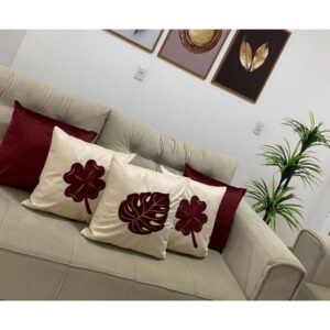 Kit 05 Capa de Almofada bordada Com zíper invisível suede