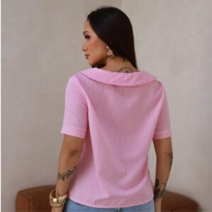 5 CAMISA FEMININA GOLA  ASSIMETRICA LISTRADA MANGA CURTA