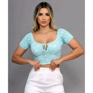 Blusa Feminia Cropped Com Bojo Ciganinha Florida Delicada Moda Gringa Verão Tendência 2025 Lançamento