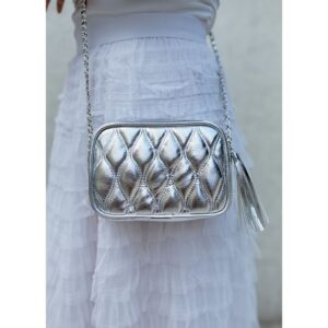 Bolsa Feminina Transversal Metalasse Alça Corrente Dourada Pequena Festa Clutch Couro de Ombro Presente de Natal