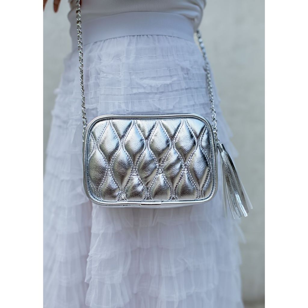 Bolsa Feminina Transversal Metalasse Alça Corrente Dourada Pequena Festa Clutch Couro de Ombro Presente de Natal