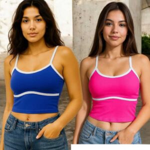 kit com 2 cropped bicolor tecido suplex tendência moda primavera verão, com bojo