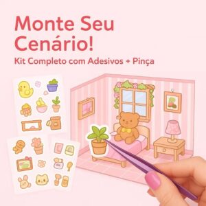 Caderno com Adesivos e Cenários 3d para Montar e Decorar + Pinça – livro interativo