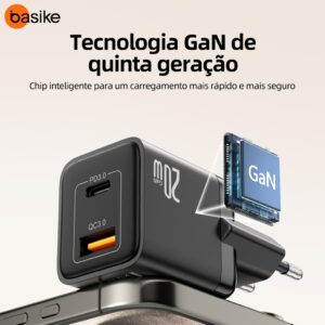 Astgn X Basike Carregador Basike Ba-CAR046 20W Turbo – USB-C PD + USB QC 3.0, Bivolt, Compacto