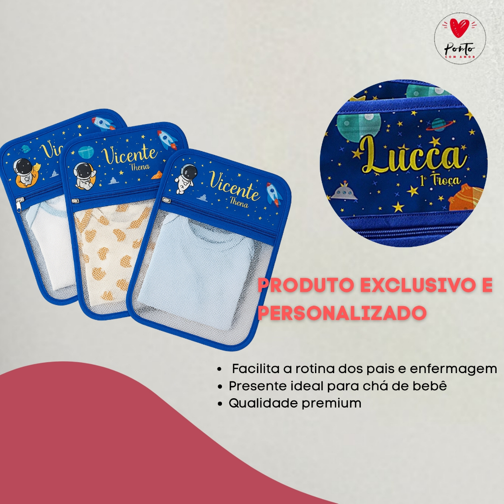 5 Saquinhos Organizador Saída Maternidade Astronauta DesenhoPersonalizado
