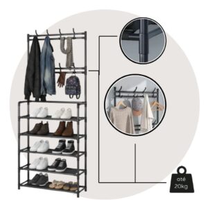 Arara Cabideiro Sapateira Multiuso com Ganchos | Organizador de Roupas e Calçados que Otimiza Espaço Epsilon