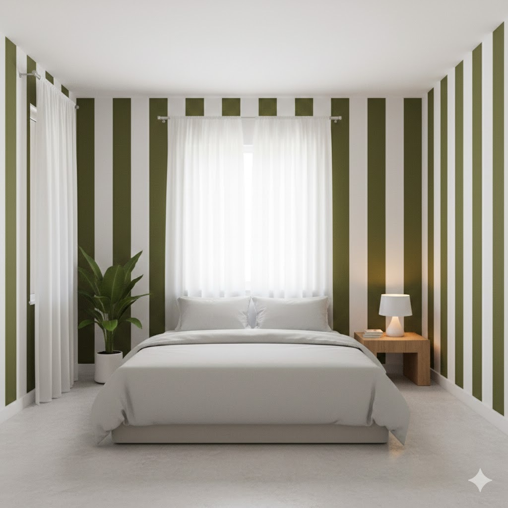 Papel de Parede Adesivo Decorativo Listrado Clássico Branco e Verde Várias Opções