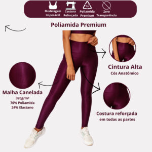 Calça Legging Feminina Micro Canelada Cós Alto Academia Costura Reforçada Poliamida Premium