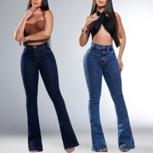 Calça Jeans Feminina Flare Cintura Alta Modeladora Cos Alto Empina Bumbum Feminino Elegância Conforto Boca De Sino