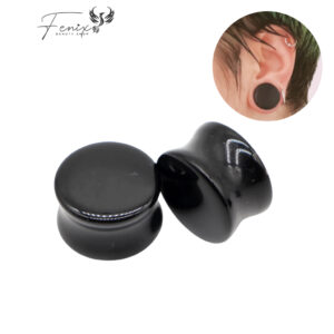 Alargador Expansor de Orelha em Acrílico Plug Preto Piercing Joia
