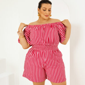 Macaquinho Curto Ciganinha Plus Size Elástico na Cintura Bolso Lateral Soltinho