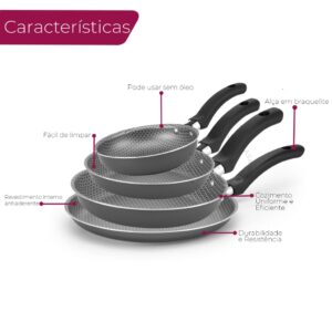 Conjunto De Frigideira 4 Peças Antiaderente Alumínio Panquequeira Fritar Ovo Sem Óleo Não Gruda