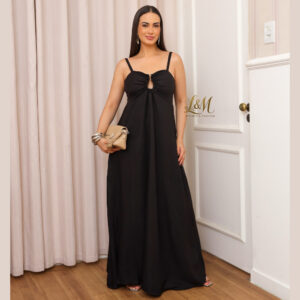 Vestido Longo Feminino de Alça com Elastex Saia Longa Verão M-G-GG