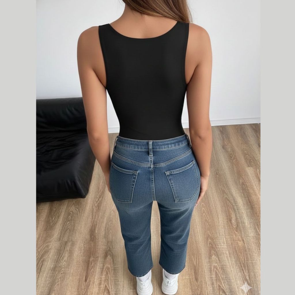 Body Feminino Decote U Suplex Justo Confortável Básico