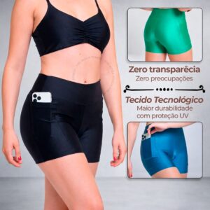 Short Fitness Feminino Trilobal Poliamida Cintura Alta C/ Bolso Zero Transparência Compressão Academia