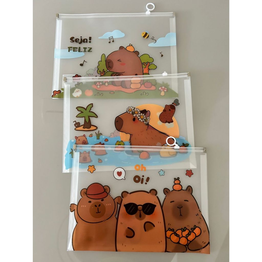 Pasta Documentos Astronauta Capivara Gatinho Dinossauro Infantil A4 Fecho Pasta de Plástico Papelaria