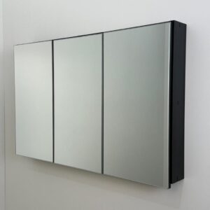 Espelho 80cm Preto para Banheiro Armário 3 Portas com Amortecedor – 100% MDF – MONTADO