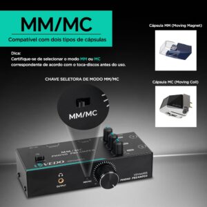 VEDO Pré Amplificador Phono para Toca Discos MM/MC Ajuste Triplo De Frequência Entrada/Saída XLR De Cinco Pinos