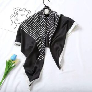 Lenço de seda listrado, 90×90 cm, lenço de seda sarjada, luxuoso e confortável, pode ser usado como xale.