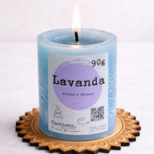 KIt Vela Aromática Lavanda + Porta Vela | Calmante, Alívio do Estresse e Ansiedade  | Queima 24 horas | 90g